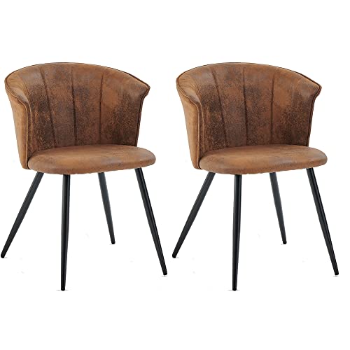 MEUBLE COSY Esszimmerstühle 2er Set Küchenstuhl Retro Polsterstuhl mit Armlehne Sessel aus Vintage Künstlich Wildledersitz Metallbeine Braun von MEUBLE COSY