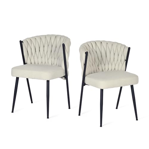 MEUBLE COSY Esszimmerstühle 2er Set mit Geflochtener Rückenlehne Küchenstuhl Polsterstuhl Sessel Bürostuhl aus Stoff, Metallbeine, Beige MEUBLE COSY Esszimmerstühle 2er Set mit Geflochtener Rückenlehne Küchenstuhl Polsterstuhl Sessel Bürostuhl aus Stoff, Metallbeine, Beige von MEUBLE COSY