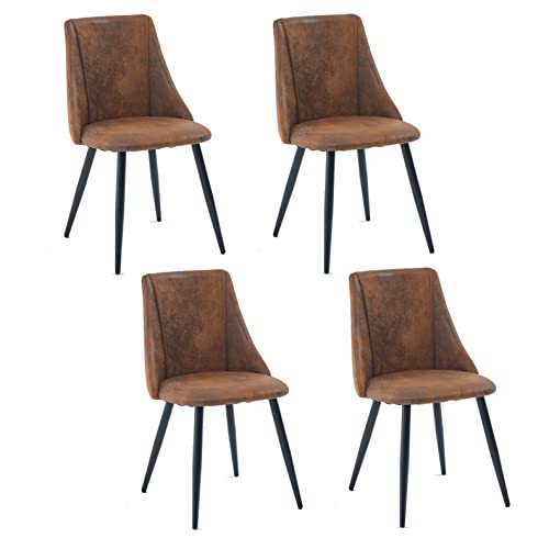 MEUBLE COSY Esszimmerstühle 4er Set Küchenstühle Ergonomisch Wohnzimmerstuhl Retro Sessel mit Rückenlehne Sitzfläche aus Vintage Künstlich Wildleder Metallbeine Braun von MEUBLE COSY