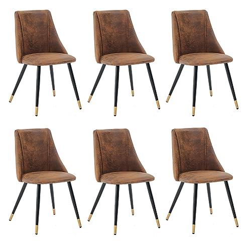 MEUBLE COSY Esszimmerstühle 4er Set Küchenstühle Ergonomisch Wohnzimmerstuhl mit Rückenlehne Sitzfläche aus Vintage Künstlich Wildleder Metallbeine Braun + Goldfarben von MEUBLE COSY
