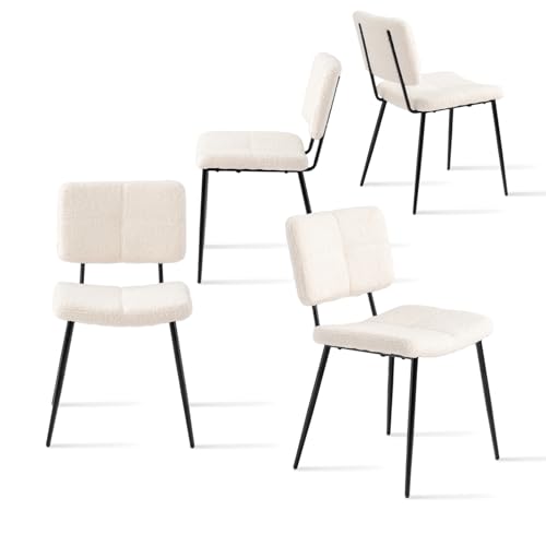 MEUBLE COSY Esszimmerstühle 4er Set Küchenstühle Skandinavisch Wohnzimmerstuhl Polsterstuhl mit Rückenlehne Sitzfläche aus Bouclé-Stoff Metallbeine, Beige von MEUBLE COSY