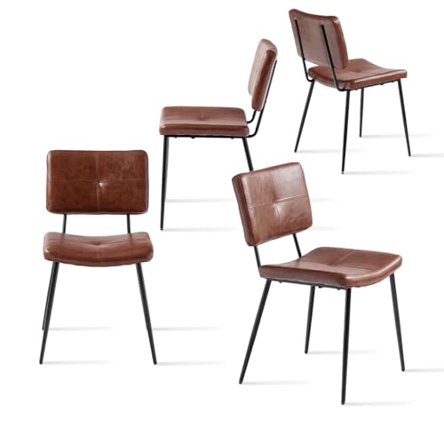 MEUBLE COSY Esszimmerstühle 4er Set Küchenstühle Vintage Wohnzimmerstuhl Polsterstuhl mit Rückenlehne Sitzfläche aus Kunstleder Metallbeine, Dunkelbraun von MEUBLE COSY
