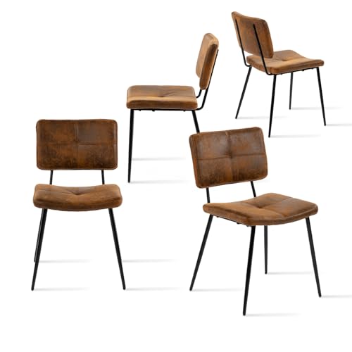 MEUBLE COSY Esszimmerstühle 4er Set Küchenstühle Vintage Wohnzimmerstuhl Polsterstuhl mit Rückenlehne Sitzfläche aus Wildleder Metallbeine, Braun von MEUBLE COSY