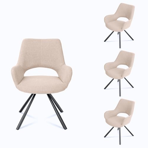 MEUBLE COSY Esszimmerstühle 4er Set Küchenstuhl Polsterstuhl mit Armlehne Sessel Sitzfläche aus Stoff Metallbeine, Beige, 58.5x59x81cm von MEUBLE COSY