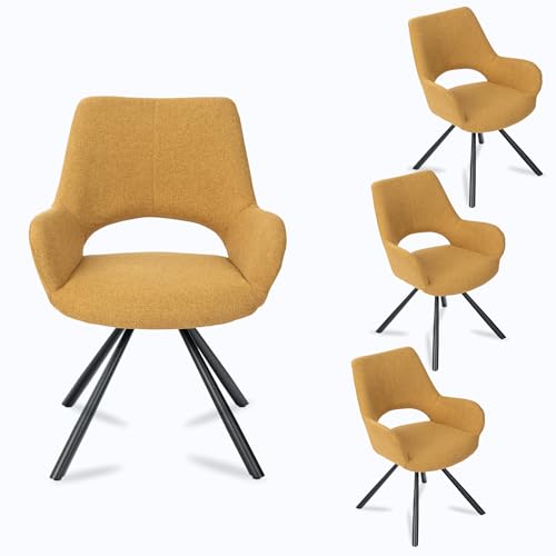 MEUBLE COSY Esszimmerstühle 4er Set Küchenstuhl Polsterstuhl mit Armlehne Sessel Sitzfläche aus Stoff Metallbeine, Gelb, 58.5x59x81cm MEUBLE COSY Esszimmerstühle 4er Set Küchenstuhl Polsterstuhl mit Armlehne Sessel Sitzfläche aus Stoff Metallbeine, Gelb, 58.5x59x81cm von MEUBLE COSY