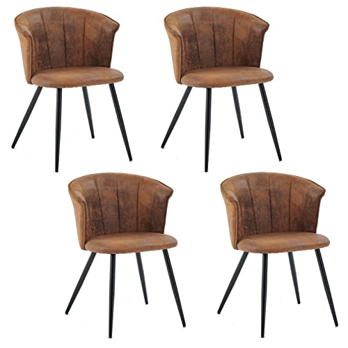 MEUBLE COSY Esszimmerstühle 4er Set Küchenstuhl Retro Polsterstuhl mit Armlehne Sessel aus Vintage Künstlich Wildledersitz Metallbeine Braun von MEUBLE COSY