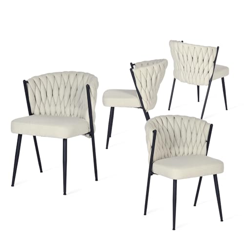 MEUBLE COSY Esszimmerstühle 4er Set mit Geflochtener Rückenlehne Küchenstuhl Polsterstuhl Sessel Bürostuhl aus Stoff, Metallbeine, Beige MEUBLE COSY Esszimmerstühle 4er Set mit Geflochtener Rückenlehne Küchenstuhl Polsterstuhl Sessel Bürostuhl aus Stoff, Metallbeine, Beige von MEUBLE COSY