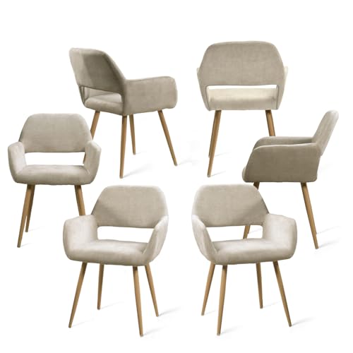 MEUBLE COSY Esszimmerstühle 6er Set Küchenstuhl Polsterstuhl mit Armlehne Sessel aus Stoff Wohnzimmerstuhl Metallbeine von MEUBLE COSY
