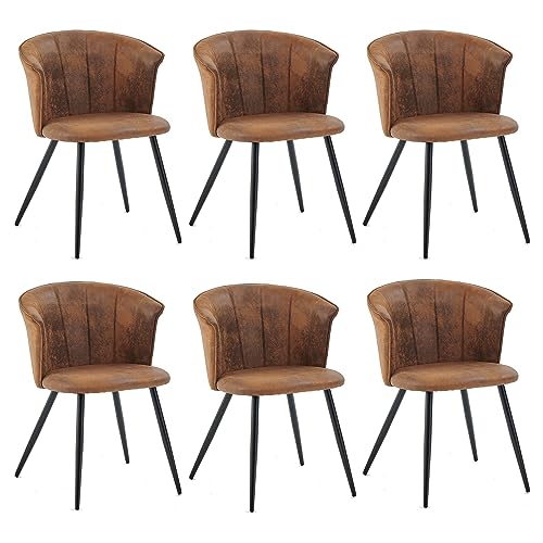MEUBLE COSY Esszimmerstühle 6er Set Küchenstuhl Polsterstuhl mit Armlehne Sessel aus Vintage Künstlich Wildledersitz Metallbeine Braun MEUBLE COSY Esszimmerstühle 6er Set Küchenstuhl Polsterstuhl mit Armlehne Sessel aus Vintage Künstlich Wildledersitz Metallbeine Braun von MEUBLE COSY