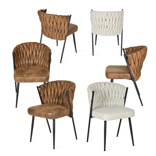 MEUBLE COSY Esszimmerstühle 6er Set mit Geflochtener Rückenlehne Küchenstuhl Polsterstuhl Sessel Bürostuhl aus Stoff und Wildleder, Metallbeine, Beige + Braun MEUBLE COSY Esszimmerstühle 6er Set mit Geflochtener Rückenlehne Küchenstuhl Polsterstuhl Sessel Bürostuhl aus Stoff und Wildleder, Metallbeine, Beige + Braun von MEUBLE COSY