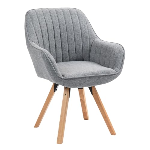 MEUBLE COSY Esszimmerstühle Drehbar 1 Stück Küchenstuhl Polsterstuhl Drehstuhl mit Armlehne Sessel Schminkstuhl aus Stoff Massivholzbeine für Esszimmer Wohnzimmer Arbeitszimmer, Grau von MEUBLE COSY
