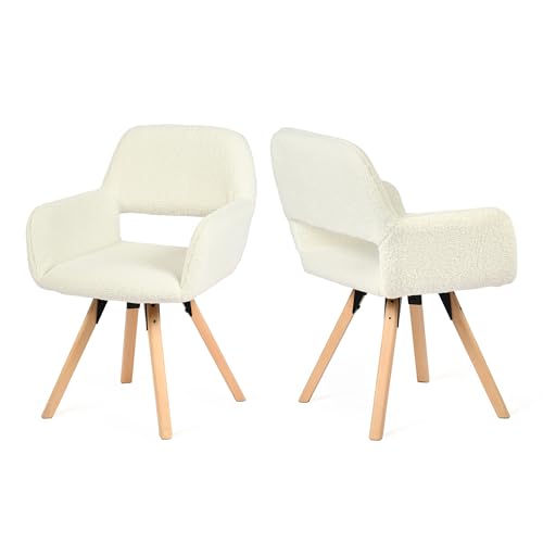 MEUBLE COSY Esszimmerstühle Drehbar 2er Set Küchenstuhl Polsterstuhl Drehstuhl Wohnzimmerstuhl Sessel Bürostuhl mit Armlehne, Sitzfläche aus Bouclé-Stoff, Massivholzbeine, Beige von MEUBLE COSY