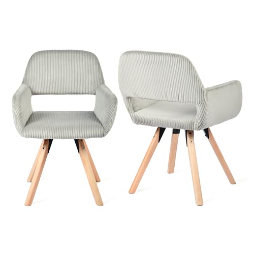 MEUBLE COSY Esszimmerstühle Drehbar 2er Set Küchenstuhl Polsterstuhl Drehstuhl Wohnzimmerstuhl Sessel Bürostuhl mit Armlehne, Sitzfläche aus Cordstoff, Massivholzbeine, Grau von MEUBLE COSY