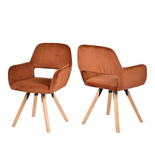 MEUBLE COSY Esszimmerstühle Drehbar 2er Set Küchenstuhl Polsterstuhl Drehstuhl Wohnzimmerstuhl Sessel Bürostuhl mit Armlehne, Sitzfläche aus Cordstoff, Massivholzbeine, Rot von MEUBLE COSY
