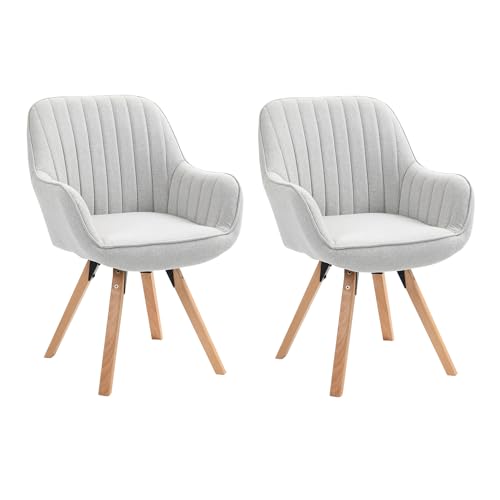 MEUBLE COSY Esszimmerstühle Drehbar 2er Set Küchenstuhl Polsterstuhl Drehstuhl mit Armlehne Sessel Schminkstuhl aus Stoff Massivholzbeine für Esszimmer Wohnzimmer Arbeitszimmer, Beige von MEUBLE COSY