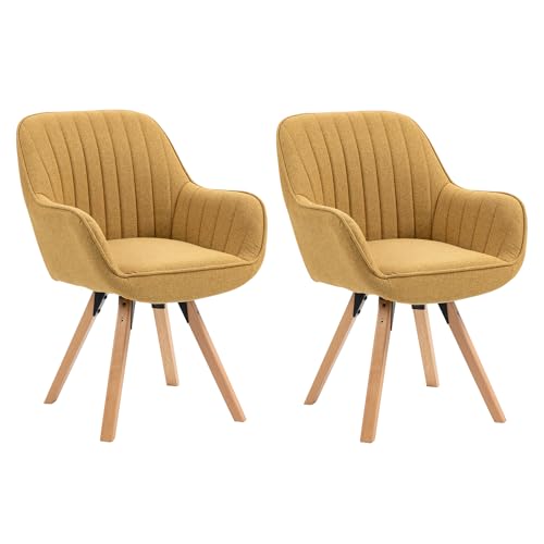 MEUBLE COSY Esszimmerstühle Drehbar 2er Set Küchenstuhl Polsterstuhl Drehstuhl mit Armlehne Sessel Schminkstuhl aus Stoff Massivholzbeine für Esszimmer Wohnzimmer Arbeitszimmer, Gelb von MEUBLE COSY