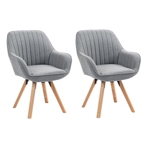 MEUBLE COSY Esszimmerstühle Drehbar 2er Set Küchenstuhl Polsterstuhl Drehstuhl mit Armlehne Sessel Schminkstuhl aus Stoff Massivholzbeine für Esszimmer Wohnzimmer Arbeitszimmer, Grau von MEUBLE COSY