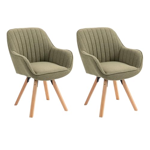 MEUBLE COSY Esszimmerstühle Drehbar 2er Set Küchenstuhl Polsterstuhl Drehstuhl mit Armlehne Sessel Schminkstuhl aus Stoff Massivholzbeine für Esszimmer Wohnzimmer Arbeitszimmer, Grün von MEUBLE COSY