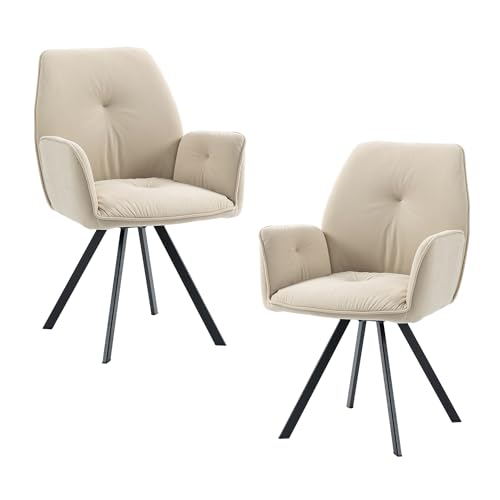 MEUBLE COSY Esszimmerstühle Drehbar 2er Set Küchenstuhl Polsterstuhl Drehstuhl mit Armlehne Sessel aus Samt Metallbeine, Sitzbreite 49 cm, für Esszimmer Wohnzimmer, Arbeitszimmer, Beige von MEUBLE COSY