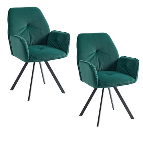 MEUBLE COSY Esszimmerstühle Drehbar 2er Set Küchenstuhl Polsterstuhl Drehstuhl mit Armlehne Sessel aus Samt Metallbeine, Sitzbreite 49 cm, für Esszimmer Wohnzimmer, Arbeitszimmer, Grün, 60x62x87.5cm MEUBLE COSY Esszimmerstühle Drehbar 2er Set Küchenstuhl Polsterstuhl Drehstuhl mit Armlehne Sessel aus Samt Metallbeine, Sitzbreite 49 cm, für Esszimmer Wohnzimmer, Arbeitszimmer, Grün, 60x62x87.5cm von MEUBLE COSY