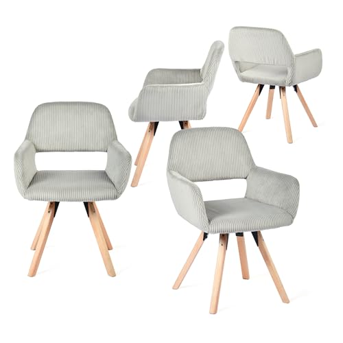 MEUBLE COSY Esszimmerstühle Drehbar 4er Set Küchenstuhl Polsterstuhl Drehstuhl Wohnzimmerstuhl Sessel Bürostuhl mit Armlehne, Sitzfläche aus Cordstoff, Massivholzbeine, Grau von MEUBLE COSY