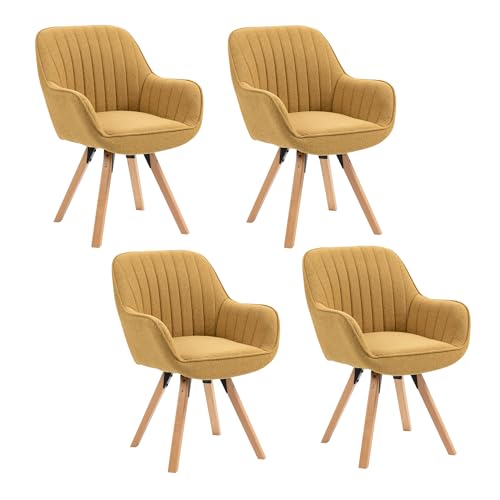 MEUBLE COSY Esszimmerstühle Drehbar 4er Set Küchenstuhl Polsterstuhl Drehstuhl mit Armlehne Sessel Schminkstuhl aus Stoff Massivholzbeine für Esszimmer Wohnzimmer Arbeitszimmer, Gelb von MEUBLE COSY