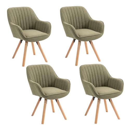 MEUBLE COSY Esszimmerstühle Drehbar 4er Set Küchenstuhl Polsterstuhl Drehstuhl mit Armlehne Sessel Schminkstuhl aus Stoff Massivholzbeine für Esszimmer Wohnzimmer Arbeitszimmer, Grün von MEUBLE COSY
