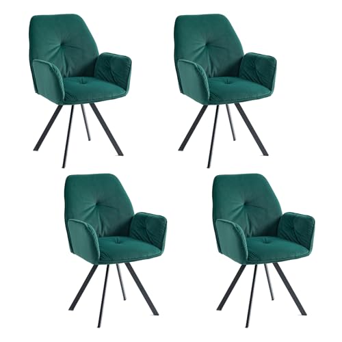 MEUBLE COSY Esszimmerstühle Drehbar 4er Set Küchenstuhl Polsterstuhl Drehstuhl mit Armlehne Sessel aus Samt Metallbeine, Sitzbreite 49 cm, für Esszimmer Wohnzimmer, Arbeitszimmer, Grün, 60x62x87.5cm von MEUBLE COSY