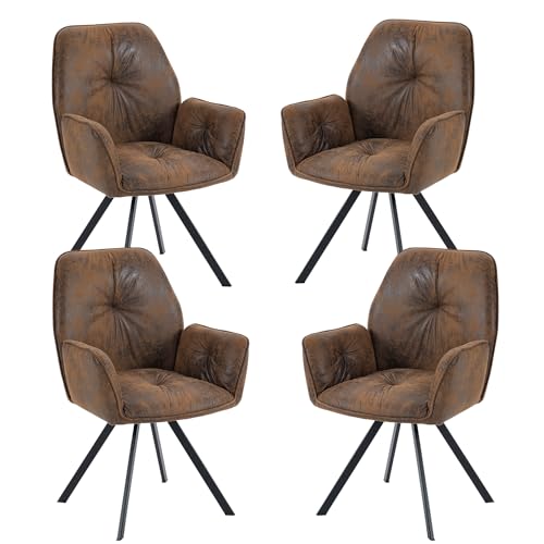 MEUBLE COSY Esszimmerstühle Drehbar 4er Set Küchenstuhl Polsterstuhl Drehstuhl mit Armlehne Sessel aus Wildleder Metallbeine, Sitzbreite 49 cm, für Esszimmer Wohnzimmer, Arbeitszimmer, Braun von MEUBLE COSY