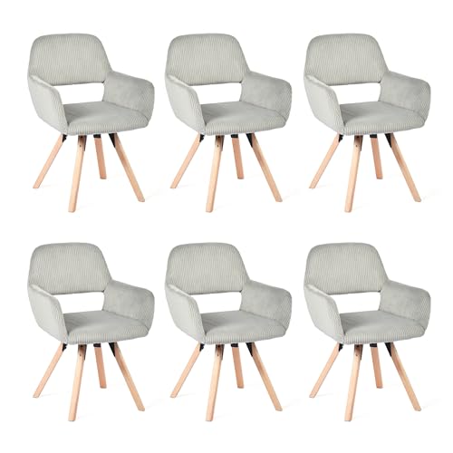 MEUBLE COSY Esszimmerstühle Drehbar 6er Set Küchenstuhl Polsterstuhl Drehstuhl Wohnzimmerstuhl Sessel Bürostuhl mit Armlehne, Sitzfläche aus Cordstoff, Massivholzbeine, Grau von MEUBLE COSY