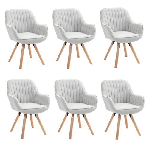 MEUBLE COSY Esszimmerstühle Drehbar 6er Set Küchenstuhl Polsterstuhl Drehstuhl mit Armlehne Sessel Schminkstuhl aus Stoff Massivholzbeine für Esszimmer Wohnzimmer Arbeitszimmer, Beige von MEUBLE COSY