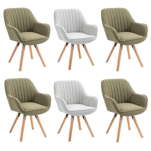 MEUBLE COSY Esszimmerstühle Drehbar 6er Set Küchenstuhl Polsterstuhl Drehstuhl mit Armlehne Sessel Schminkstuhl aus Stoff Massivholzbeine für Esszimmer Wohnzimmer Arbeitszimmer, Bunt von MEUBLE COSY