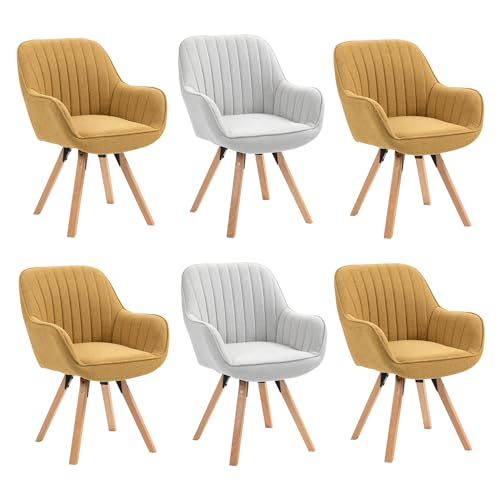 MEUBLE COSY Esszimmerstühle Drehbar 6er Set Küchenstuhl Polsterstuhl Drehstuhl mit Armlehne Sessel Schminkstuhl aus Stoff Massivholzbeine für Esszimmer Wohnzimmer Arbeitszimmer, Bunt von MEUBLE COSY