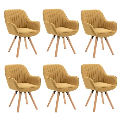 MEUBLE COSY Esszimmerstühle Drehbar 6er Set Küchenstuhl Polsterstuhl Drehstuhl mit Armlehne Sessel Schminkstuhl aus Stoff Massivholzbeine für Esszimmer Wohnzimmer Arbeitszimmer, Gelb von MEUBLE COSY