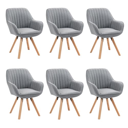 MEUBLE COSY Esszimmerstühle Drehbar 6er Set Küchenstuhl Polsterstuhl Drehstuhl mit Armlehne Sessel Schminkstuhl aus Stoff Massivholzbeine für Esszimmer Wohnzimmer Arbeitszimmer, Grau von MEUBLE COSY