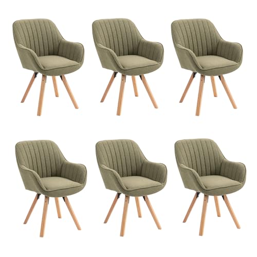 MEUBLE COSY Esszimmerstühle Drehbar 6er Set Küchenstuhl Polsterstuhl Drehstuhl mit Armlehne Sessel Schminkstuhl aus Stoff Massivholzbeine für Esszimmer Wohnzimmer Arbeitszimmer, Grün von MEUBLE COSY
