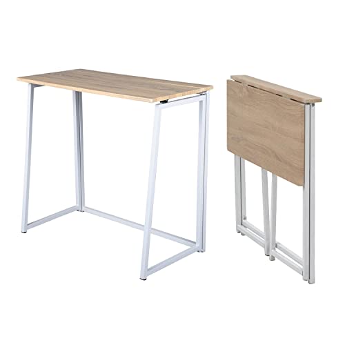 MEUBLE COSY Klapptisch Kleiner Klappbarer Schreibtisch Laptoptisch aus Holz und Metall Computertisch fürs Büro, Wohnzimmer, Home Office, Industrie-Design, Eiche, 80x40x74cm von MEUBLE COSY