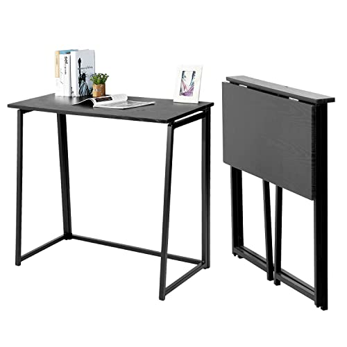 MEUBLE COSY Klapptisch Kleiner Klappbarer Schreibtisch Laptoptisch aus Holz und Metall Computertisch fürs Büro, Wohnzimmer, Home Office, Industrie-Design, Schwarz von MEUBLE COSY