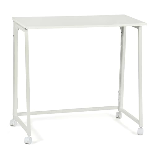 MEUBLE COSY Klapptisch mit Rollen Kleiner Klappbarer Schreibtisch Laptoptisch aus Holz und Metall Computertisch fürs Büro, Wohnzimmer, Home Office, Skandinavisch Style, Weiß von MEUBLE COSY