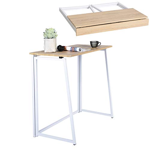 MEUBLE COSY Klapptische Laptoptisch Faltbar Schreibtisch Kleiner Klappbar PC-Tisch fürs Büro, Wohnzimmer, Homeoffice, Einfacher Aufbau, Eiche + Weiß von MEUBLE COSY