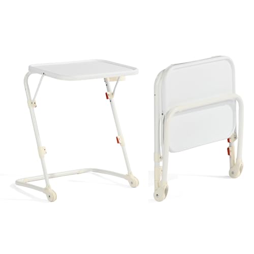 MEUBLE COSY Kleiner Klappbarer Laptoptisch Höhenverstellbar Schreibtisch Beistelltisch Ohne Montage Sofatisch Neigbar Computertische Betttisch Pflegebett, Weiß von MEUBLE COSY