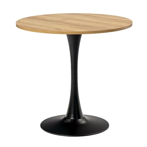 MEUBLE COSY Runder Esstisch Klein Tisch Küchentisch Esszimmertisch 2-4 Personen für Küche, Wohnzimmer, Büro, 80x80x75cm, Eiche + Schwarz von MEUBLE COSY