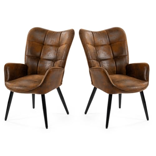 MEUBLE COSY Sessel 2er Set Relaxsessel Lehnstühle Polstersessel Einzelsofa mit Metallbeinen Ohrensessel für Wohnzimmer Schlafzimmer Büro Vanity, Wildleder, Braun von MEUBLE COSY