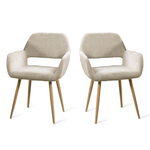 MEUBLE COSY Sessel 2er Set Relaxsessel Lehnstühle Polsterstuhl mit Metallbeine für Wohnzimmer Vanity, Stoff, Beige von MEUBLE COSY
