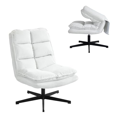 MEUBLE COSY Sessel 360° Drehbar Einzelsofa Faltbar Loungesessel Relaxsessel mit Armlehne Design Drehsessel, Metallbeine, für Wohnzimmer Schlafzimmer, Weiß, 65x79.5x85cm, Metall Stoff von MEUBLE COSY