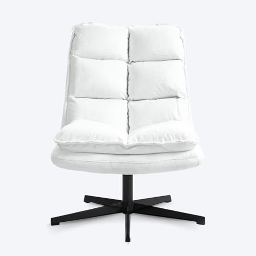MEUBLE COSY Sessel 360° Drehbar Einzelsofa Faltbar Loungesessel Relaxsessel mit Armlehne Design Drehsessel, Metallbeine, für Wohnzimmer Schlafzimmer, Weiß, 65x79.5x85cm, Metall Stoff von MEUBLE COSY