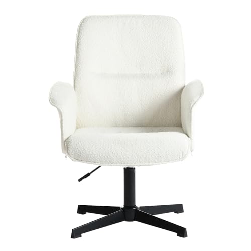MEUBLE COSY Sessel Lehnstühle Lounge Cocktailsessel Bürostuhl mit höhenverstellbar Armlehnen 360° Drehbar Schminkstuhl Polsterstuhl für Schlafzimmer Wohnzimmer Büro Vanity, Bouclé Frottier, Weiß von MEUBLE COSY