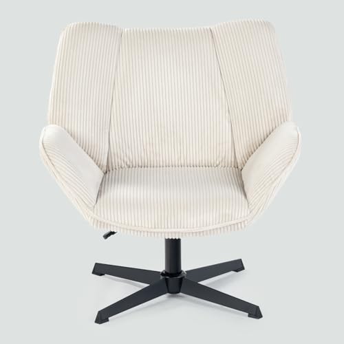 MEUBLE COSY Sessel Lehnstühle Lounge Einzelsofa mit Armlehnen höhenverstellbar Relaxsessel 360° Drehbar Polsterstuhl für Wohnzimmer Schlafzimmer Vanity, Cordstoff, Beige von MEUBLE COSY
