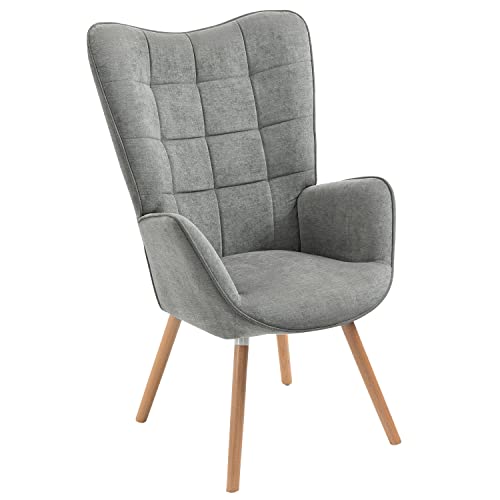 MEUBLE COSY Sessel Relaxsessel Lehnstühle Polstersessel Einzelsofa mit Holzbein Ohrensessel für Wohnzimmer Schlafzimmer Büro Vanity, Stoff, Grau von MEUBLE COSY
