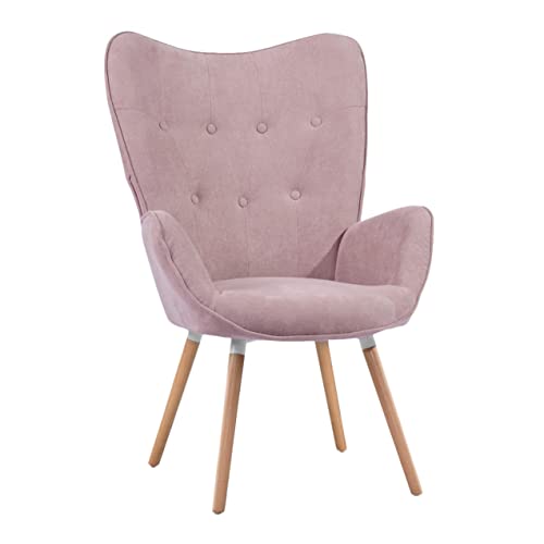 MEUBLE COSY Sessel Wohnzimmer Relaxsessel Lesesessel Lehnstühle Polstersessel Einzelsofa mit Holzbein Ohrensessel für Schlafzimmer Büro Vanity, Stoff, Rosa von MEUBLE COSY